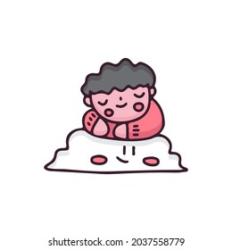 Cute kids sleep on the cloud . illustration for t shirt, poster, logo, sticker, or apparel merchandise.