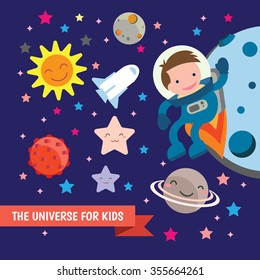 Cute Kids Space Vector Illustration Design Set