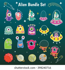 Cute Kids Space Vector Illustration Design Set