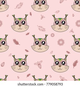 Cute kids squirrel pattern for girls and boys. Colorful squirrel on the abstract pattern create a fun cartoon drawing. The background is made in neon colors. Urban squirrel pattern for textile, fabric