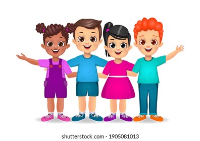 cute kids standing together vector 