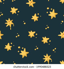 Cute kids star seamless pattern background. Good night vector design illustration, sky astrology children art.