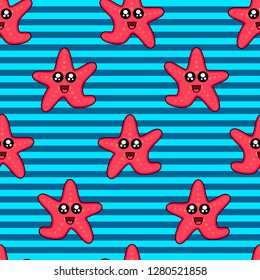 Cute kids starfish pattern for girls and boys. Colorful starfish on the abstract background create a fun cartoon drawing. The starfish pattern is made in pastel colors. Urban backdrop for textile.