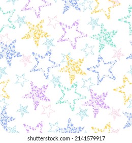 Cute kids stars vector seamless pattern in pink, grey, green, mint, yellow, Cute baby stars heart background.