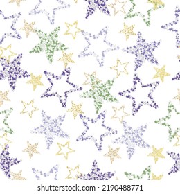 Cute kids stars vector seamless pattern in pink, grey, green, mint, yellow, Colorful stars seamless pattern with pixel texture, vector background.