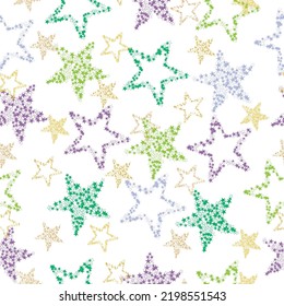 Cute kids stars vector seamless pattern in pink, grey, green, mint, yellow, seamless background with colorful stars