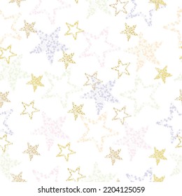 Cute kids stars vector seamless pattern in pink, grey, green, mint, yellow, seamless background with colorful stars