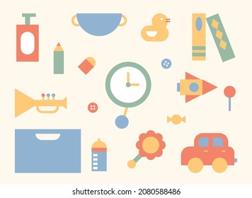 Cute kids stuff. flat design style vector illustration.