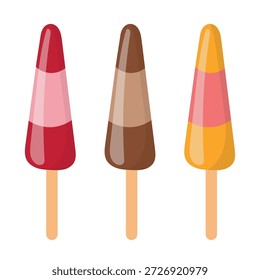 Lindo conjunto de estilo de los niños de tres paletas de colores en palos Ilustración vectorial aislada