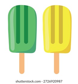 cute kids style set of two simple striped popsicles on sticks isolated vector illustration