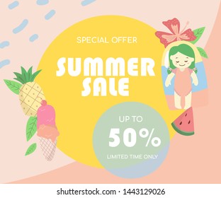 cute kids summer sale poster banner flyer 