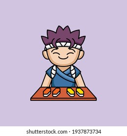 Cute kids in sushi master costume