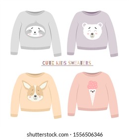 Cute kids sweaters featuring cute characters in pastel colors