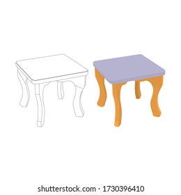 The Cute Kids Table Vector Illustration. The Kids Table Clip Art Isolated On White Background. The Home Furniture Coloring Page