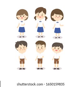 Cute Kids in Thai Students Uniform Vector