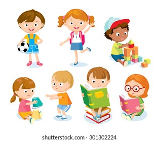 Cute Kids With Toys And Books