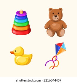 cute kids toys set icons, cute vector illustration