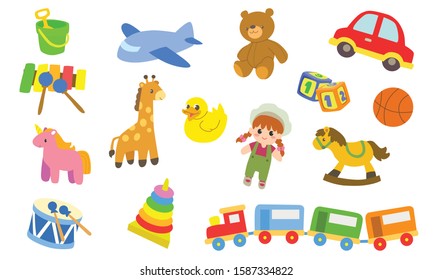 Cute Kids Toys Vector Illustration