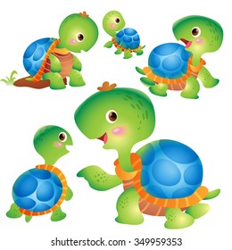 Cute kids turtle cartoon vector