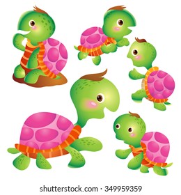 Cute kids turtle cartoon vector