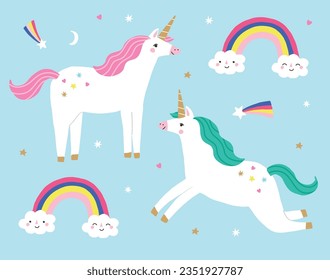 Cute Kids Unicorn Vector Illustrations