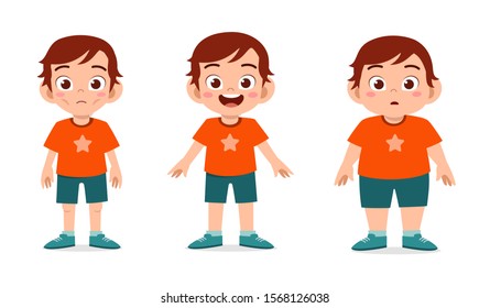 cute kids with various weight skinny fit fat vector