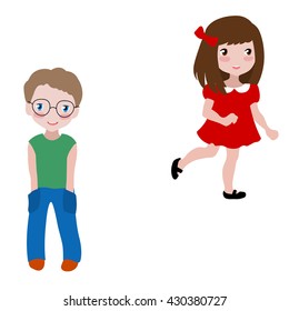 Cute kids vector illustrations. Girl and boy character. Cheerful, positive, curious children.