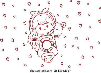 Cute Kids Vector Line Art 