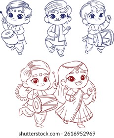 Cute Kids Vector Line Art 