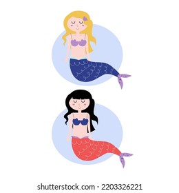 CUTE KIDS VECTOR MERMAIDS SET ISOLATED ON WHITE