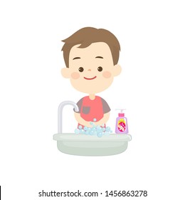 Cute Kids Washing Hands with Soap Vector