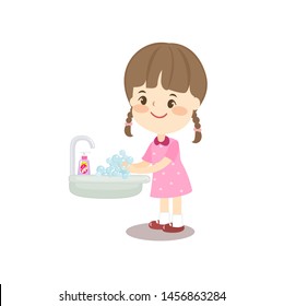 Cute Kids Washing Hands with Soap Vector