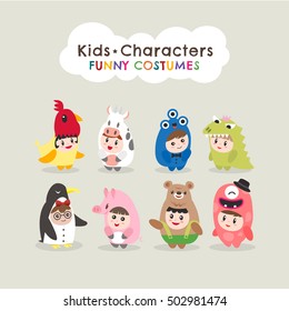 cute kids wearing animal costumes isolated cartoon illustration