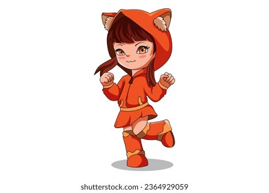 Cute Kids wearing Cat Jacket Character Illustration