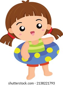 Cute Kids wearing tube to swim vector clipart