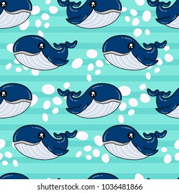 Cute kids whale pattern for girls and boys. Colorful whale on the abstract bright pattern create a fun cartoon drawing. The whale pattern is made in dark colors. Urban backdrop for textile and fabric