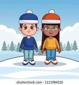 Cute kids with winter clothes