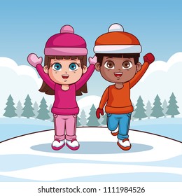 Cute kids with winter clothes