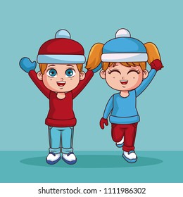 Cute kids with winter clothes