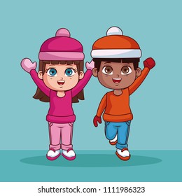 Cute kids with winter clothes