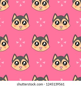 Cute kids wolf pattern for girls and boys. Colorful wolf on the abstract background create a fun cartoon drawing. The pattern is made in neon colors. Urban wolf pattern for textile and fabric.