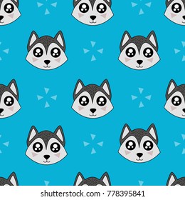 Cute kids wolf pattern for girls and boys. Colorful wolf on the abstract background create a fun cartoon drawing. The pattern is made in neon colors. Urban wolf pattern for textile and fabric.