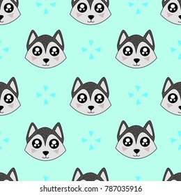 Cute kids wolf pattern for girls and boys. Colorful wolf on the abstract background create a fun cartoon drawing. The pattern is made in neon colors. Urban wolf pattern for textile and fabric.