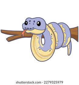 Cute killer clown ball python cartoon on tree branch