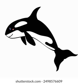 Ballena asesina linda para los niños de fondo. Bajo el mar, el agua, el carácter animal, la fauna del océano. Diseño de Vector plano.