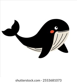 Cute killer whale. Flat cartoon underwater character. Marine animals. Inhabitant of the ocean