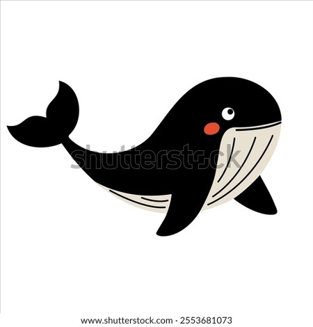 Cute killer whale. Flat cartoon underwater character. Marine animals. Inhabitant of the ocean