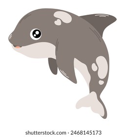Cute killer whale Happy underwater animal with eyes and mouth. Childish character. Colored flat cartoon vector illustration