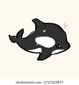 Baleia assassina bonita isolada no fundo para o conteúdo das crianças. Silhueta desenhada à mão orcinus orca impressão logotipo de salto. Animação plana submarino personagem animal marinho. Habitante do oceano caprichoso