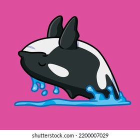 Cute Killer Whale Jump Splash. Isolated Cartoon Animal Illustration. Flat Style Sticker Icon Design Premium Logo Vector. Mascot Character